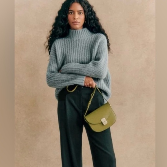 Sezane Josepha Sweater Wool Alpaca Mock Neck Chunky Knit Ribbed Frosted Blue XS - Picture 2 of 13